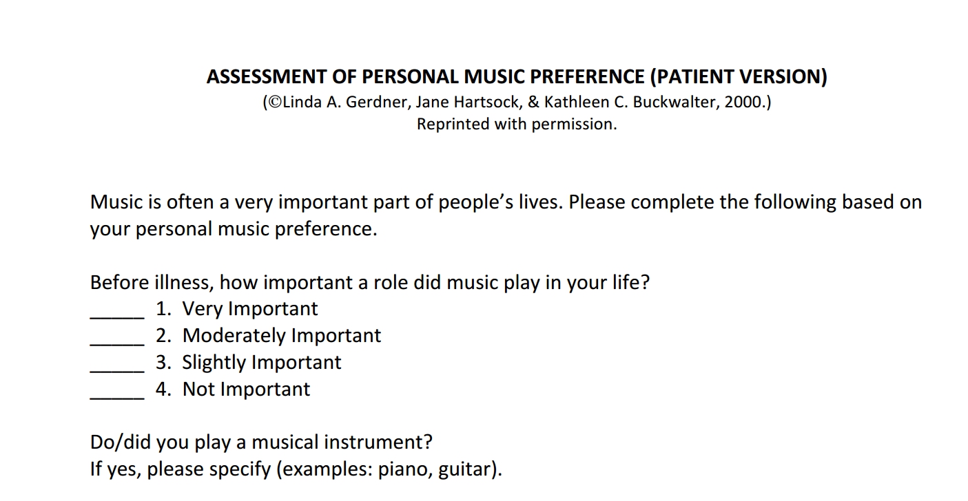 Music Preference Questionnaire Patient Version